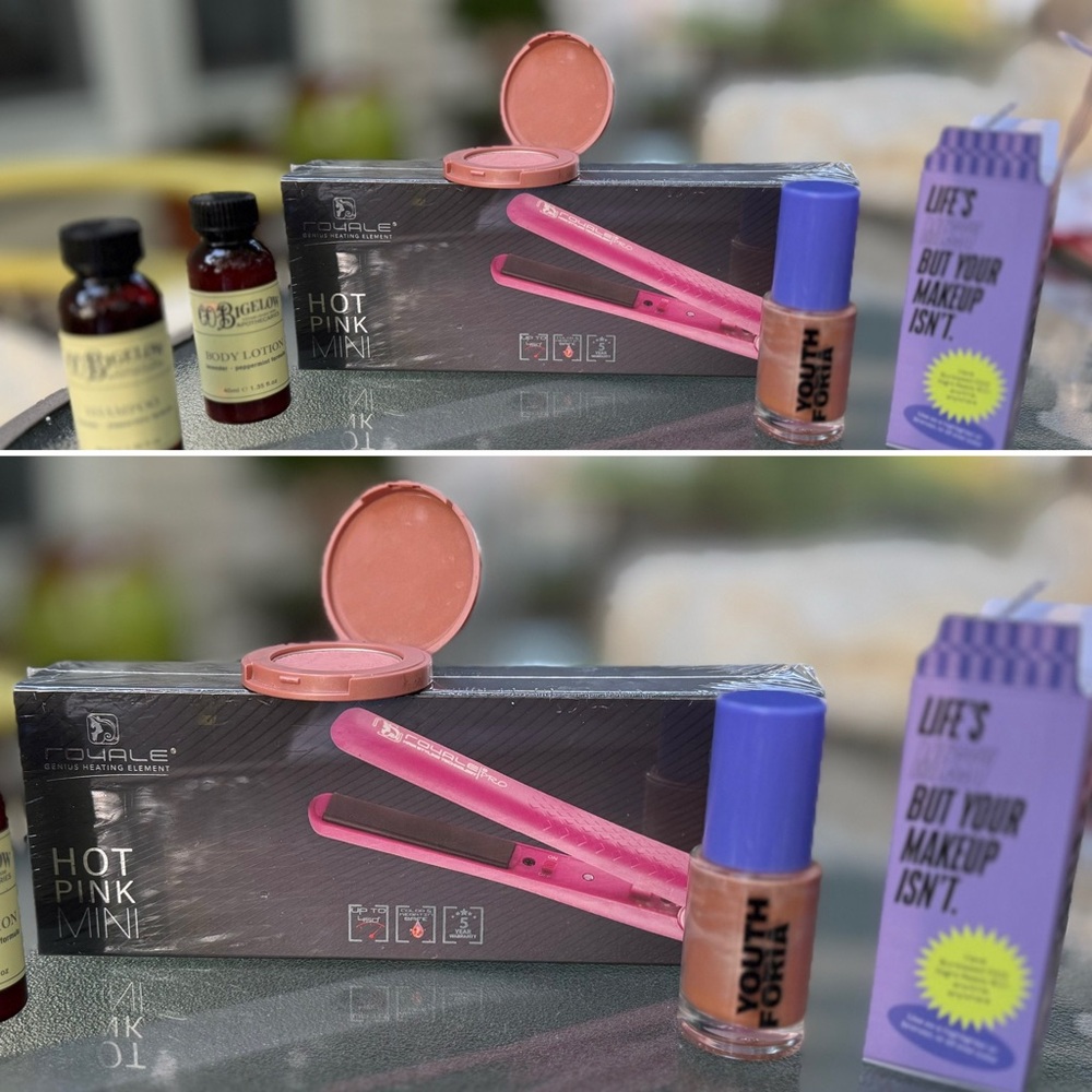 Beauty Bundle $150 Flat Iron, Bigelow, Youth Foria Glow Up NIB & Tarte